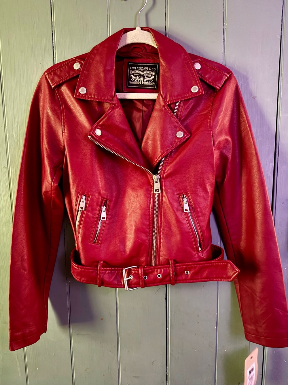 BRAND NEW! Levi's Women's Red Faux Leather Moto Jacket - Size XS 🔥❤️
